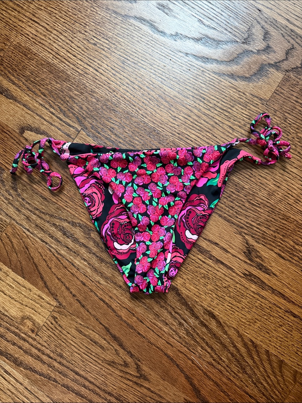 Women’s Double-Sized Floral Bikini Bottom, Cheeky, Side-Ties, Size Small